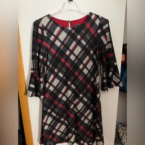 Elegant Plaid Midi Dress in Red and Black